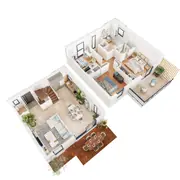 L'agencement intérieur révèle un vaste espace de vie au rez-de-chaussée et des chambres spacieuses à l'étage pour un confort optimal.