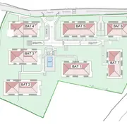 Organisation globale illustrant la disposition aérée des différents îlots d'habitation autour des équipements communs.