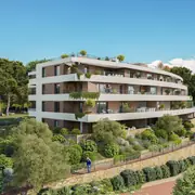 Programme neuf à l'architecture élégante s'intégrant harmonieusement dans un environnement verdoyant.