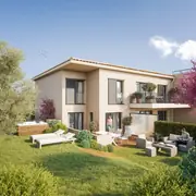 Terrasses spacieuses avec vue sur jardins paysagers, offrant un espace détente extérieur.