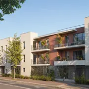 Façades claires avec combinaisons de matériaux et ouvertures en fenêtres et balcons.